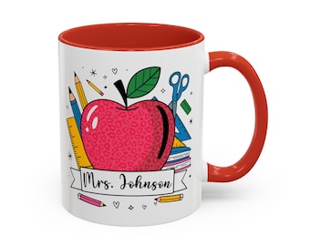 Äpple-lärare-illustration kaffemugg | Personlig namnmugg med accent