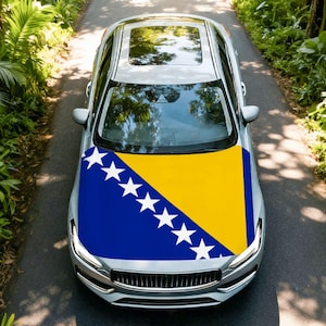 Bosnia Flag Car Hood Cover, Bosnia and Herzegovina Hood Flag, Custom Car Hood Cover, Auto Hood Protector, Universal Fit Gift for Men