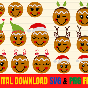 Lebkuchengesicht SVG Bundle, Lebkuchen SVG, Weihnachten Urlaub Lebkuchenmädchen Frau png Person druckbar, Lebkuchen, Schnittdateien, Cricut