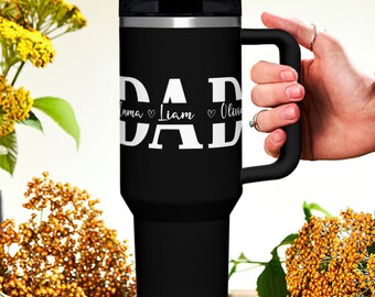 Gobelet papa personnalisé 40 oz avec noms d'enfants, tasse de voyage grand-père personnalisée, cadeau fête des pères pour papa papa oncle, tasse en acier inoxydable fabriquée aux États-Unis