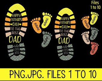 Personalized Vintage Happy Father's Day To The Best Daddy We Love You Png, Foot Print Png, Dad Kid Footprints Png, Happy Father's Day