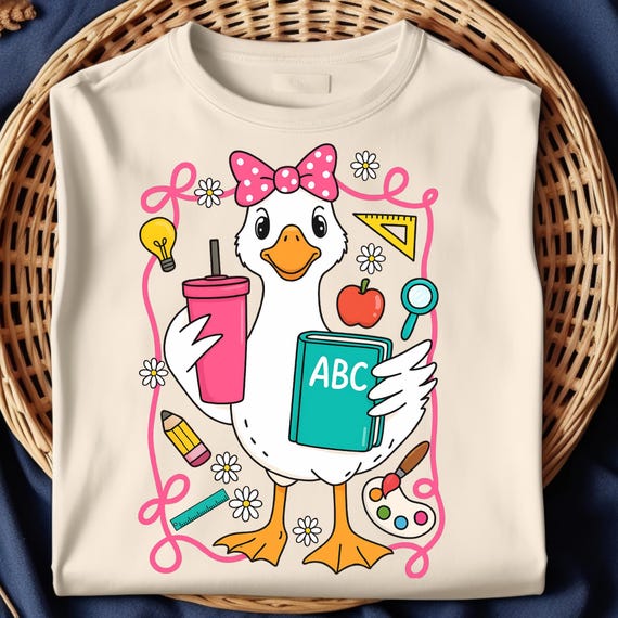Coquette Silly Goose Teacher PNG – Cute Preppy Back to School Sublimation Design – Retro Girly Duck Clipart – Funny Teacher PNG