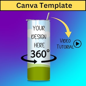 20oz Rotating Tumbler for Canva | Rotating Tumbler, Lid and Straw Canva Preset Mock Up Template - 20 Backgrounds or Add Your Own Backgroun