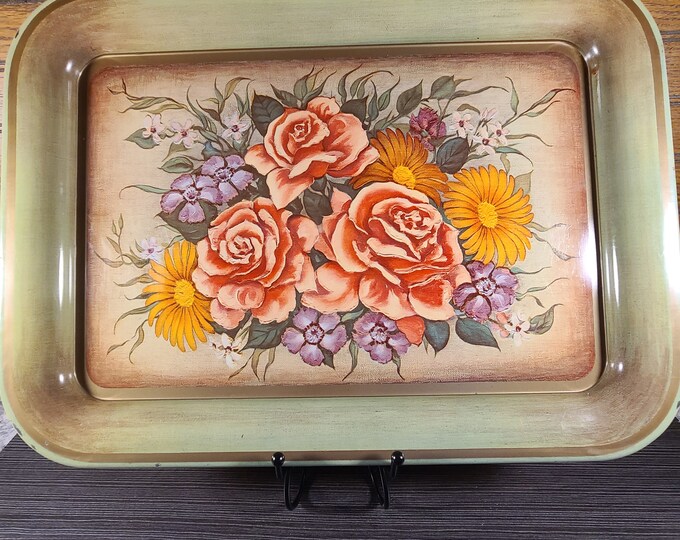 Vintage Green Floral Tv Trays. Set of 4. Etsy