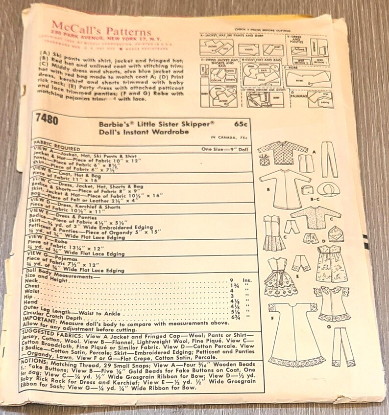 Original Sewing Pattern for Skipper. Mccalls 7480 - Etsy
