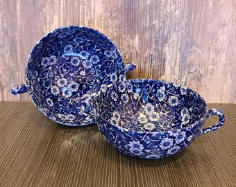 Calico Burleigh Staffordshire blue bowls
