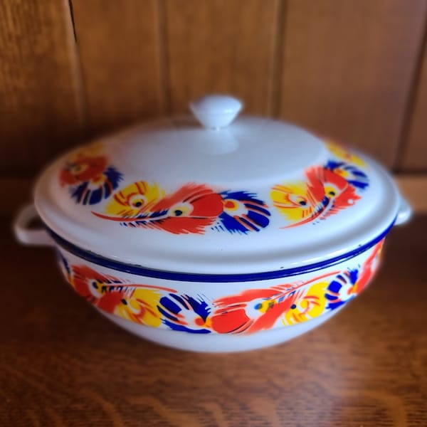 Chinese enamel serving dish with lid.