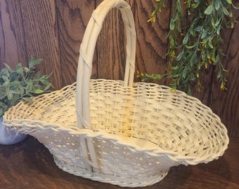 Vintage white wicker gathering basket