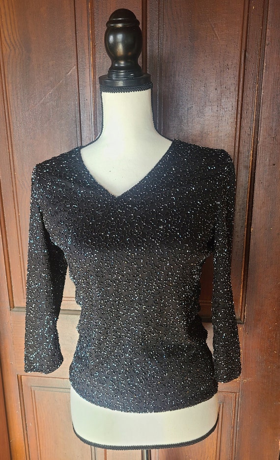 Black beaded women's top. Size small. Holiday or f