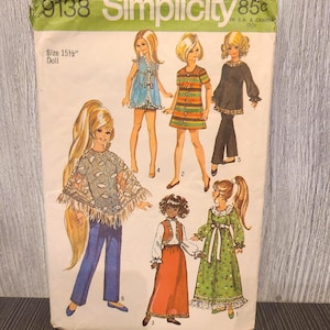 Barbie doll patterns.  Simplicity 9138.  70's styles