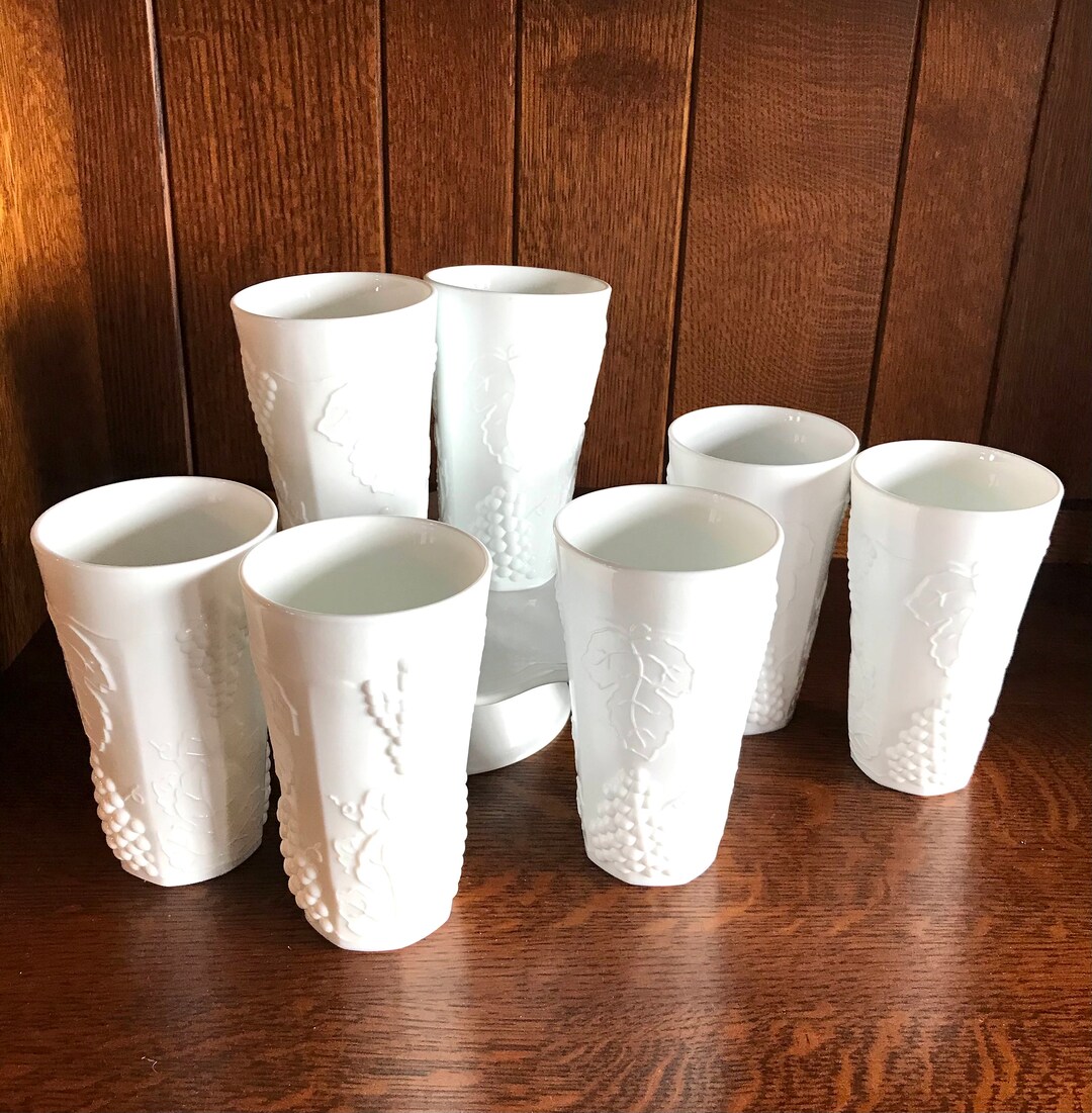 Indiana Milk Glass Drinking Glasses. Set of 7. Etsy