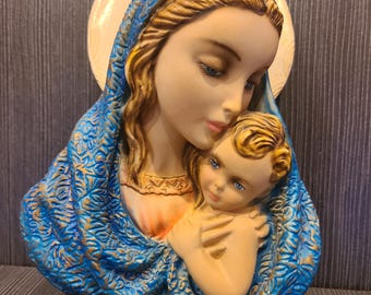 Madonna and Child wall hanging.  Religious art.  Chalkware