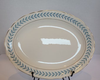 Edwin Knowles platter.  Vintage Knowles.  Blue leaf with gold trim.