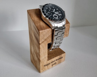 Personalised Handmade Wooden Watch Stand with Custom Engraving