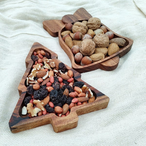 Christmas Themed Solid Wood Snack Serving Tray Bowl Plate Platter