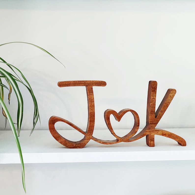Couples Initials Sign Name Sign Love Sign Valentines Sign Personalised Gift Solid Wood Home Decor image 1