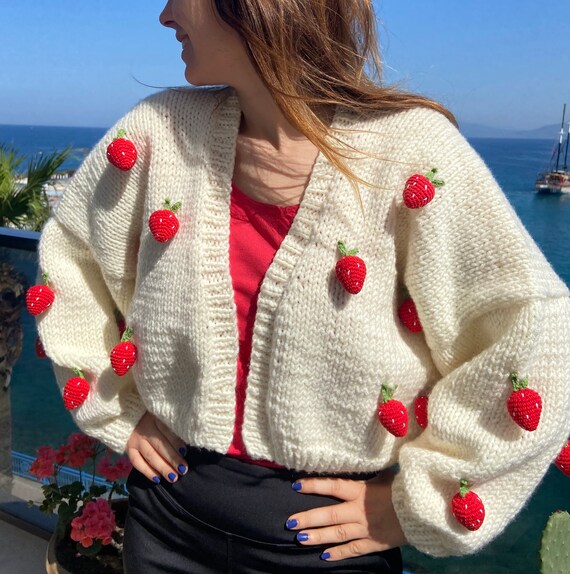Strawberry Knit Jacket Cottagecore Aesthetic Cardigan - Etsy