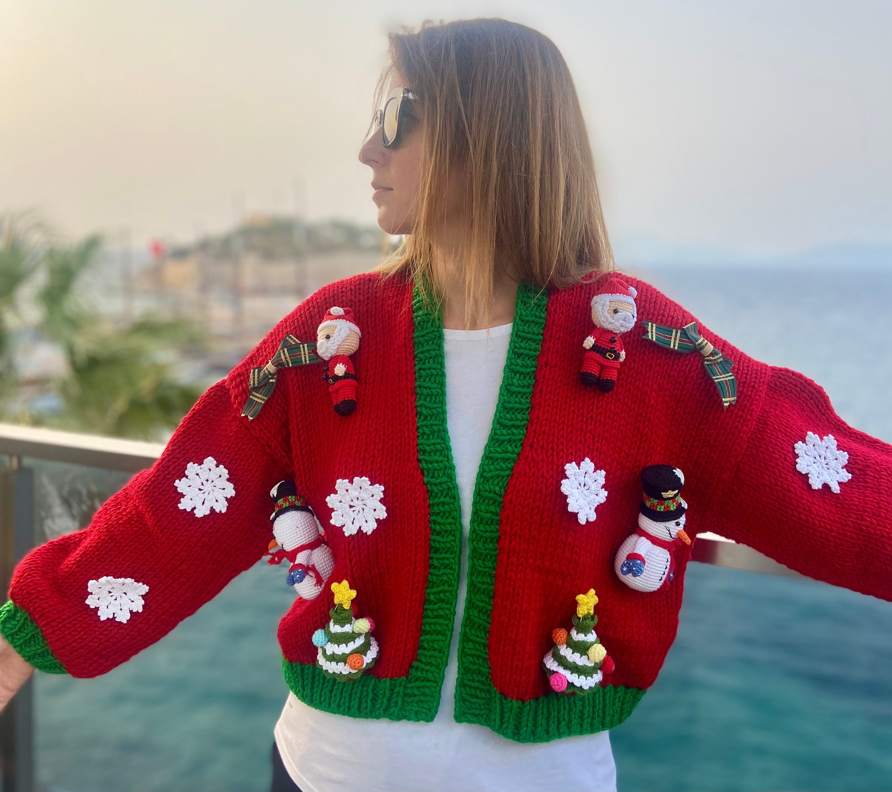 3D Christmas Jumper Chunky Knit Oversized Crop Cardigan - Etsy Australia