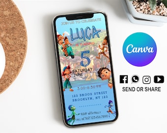 Luca Mobile Birthday Invitation | Kids Mobil Birthday Evite | Digital Party Invite | Modern Birthday Template | Editable in Canva
