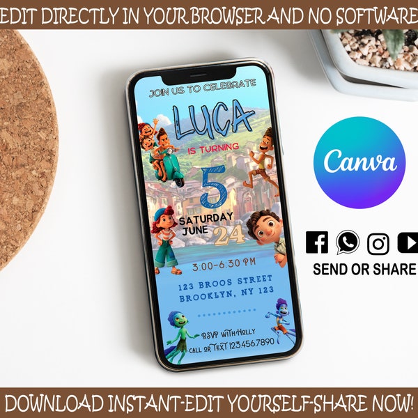 Luca Mobile Birthday Invitation | Kids Mobil Birthday Evite | Digital Party Invite | Modern Birthday Template | Editable in Canva