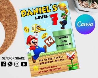 Super Mario Bros Invitation - Kids Digital invitation - Mario Bros Party Invite - Editable in Canva - Modern Birthday Template Printable
