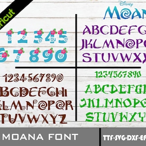 Moana Schriftart Png | Moana Alphabet SVG | Schriftart Cricut | Schrift Silhouette | Alphabet geschnitten Datei | Moana Zahlen svg