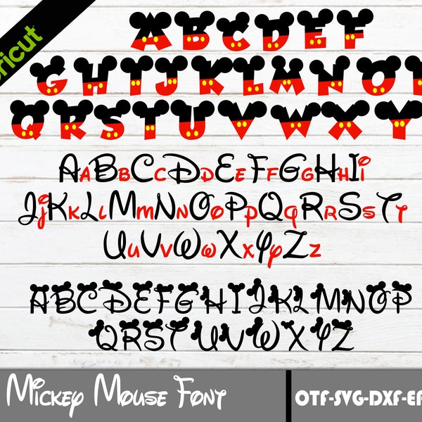Mouse Font SVG | Mickey Alphabet PNG | Mickey TTF | Digital Download | Layered Bundle Files | Alphabet Letters and Numbers