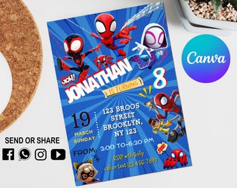Spidey And His Amazing Friends Birthday Invite | Kids Mobil Bday Invite | Digital Party Invite | Modern Birthday Template |Editable in Canva