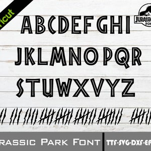 Fonte Jurassic Park SVG | Jurassic Park Alfabeto PNG | Jurássico TTF | Download digital | Arquivos de pacote em camadas | Letras e Números do Alfabeto