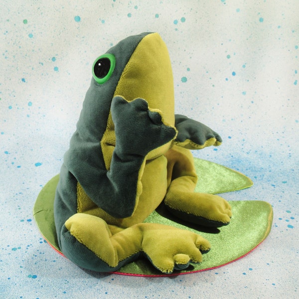 Plushie beanbag frog, weighted stress toy, designer velvet frog, poseable forg.