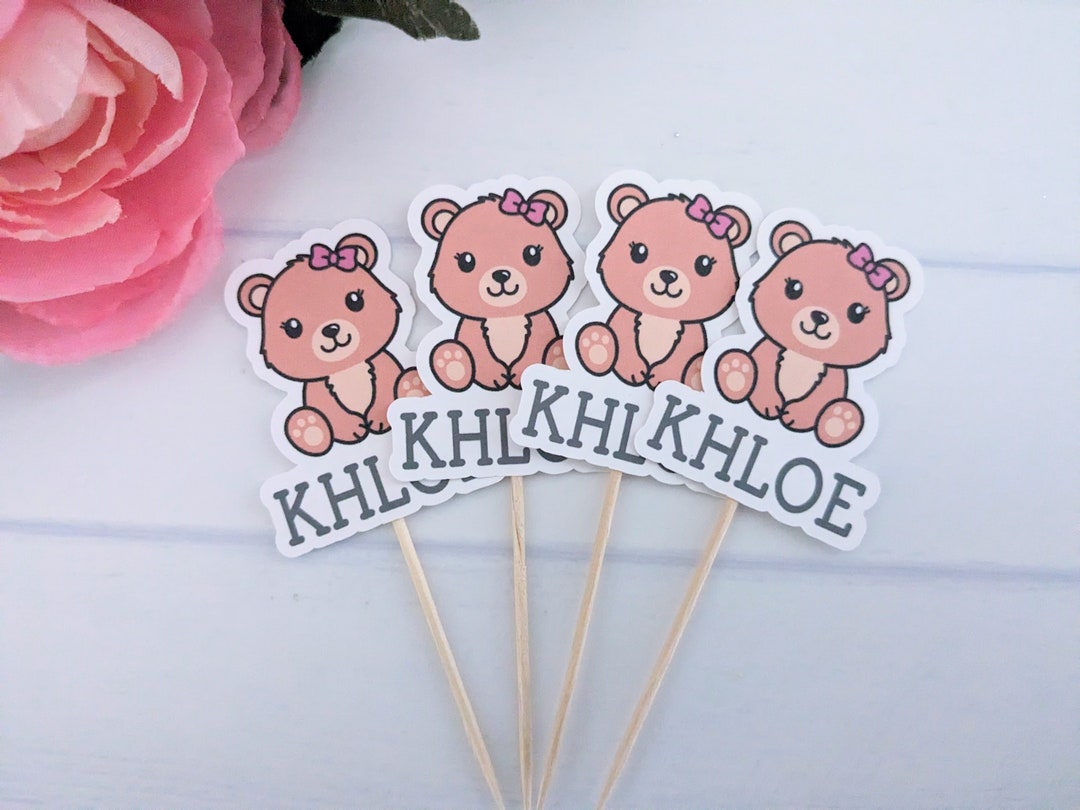 Teddy Bear Baby Girl Shower Cupcake Toppers, Brown Bear Stuffy ...