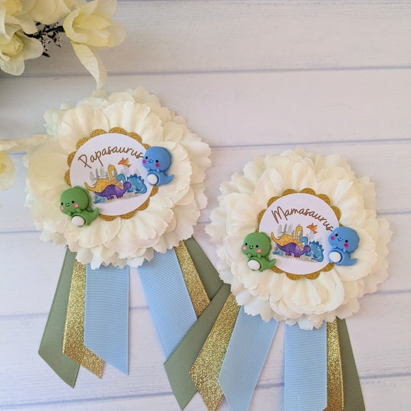 Mamasaurus and Papasaurus Baby Shower Pin, Dinosaur Baby Shower Corsage, Baby Announcement Ribbons, Dino Baby Sprinkle Button