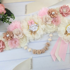 Blush Pink and Ivory Butterfly Baby Girl Shower Mommy To Be Maternity Belly Bump Sash, Pregnant Expecting Mom To Be Keepsake Gift Idea
