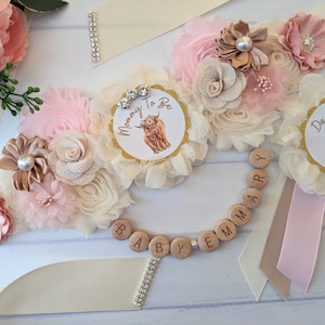 Highland Cow Boho Baby Girl Shower Maternity Belly Bump Tummy Sash, Pregnant Mommy To Be Sash, Baby Sprinkle Mom To Be Baby Bump Sash Belt