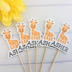 Giraffe First Birthday Cupcake Toppers, Zoo Animal Gender Neutral Safari Baby Shower, Giraffe Baby Sprinkle Dessert Table Decor