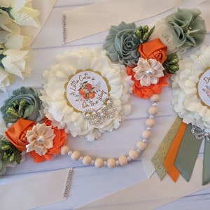 Cutie on the Way Baby Shower Sash, Orange and Green Maternity Sash Belt, Citrus Fruit Baby Sprinkle Sash, Little Cutie Mommy To Be Sash