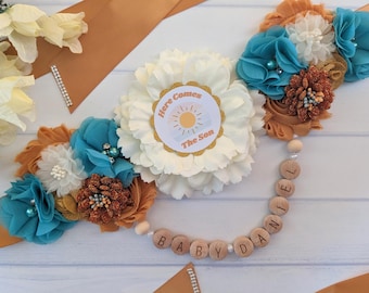 Here Comes The Son Baby Boy Shower Maternity Belly Bump Sash, Pregnant Mom Retro Bump Sash, Groovy Baby Sprinkle Belly Sash Belt Keepsake