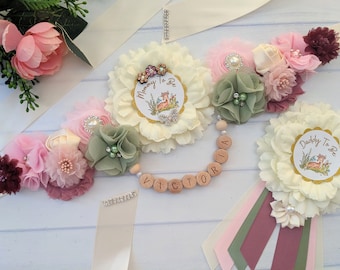 Oh Deer Girl Baby Shower Maternity Sash for Mother To Be, Woodland Baby Girl Sprinkle Deer Expecting Mom Pregnant Belly Bump Sash