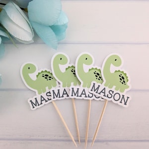 Baby Boy Dinosaur Cupcake Topper for Baby Shower, Baby Sprinkle Dino Cupcake Dessert Toppers, Customized Cupcake Toppers for Birthday Party