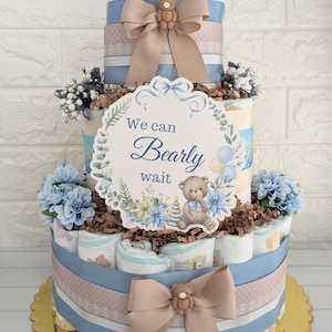Boy Baby Shower Teddy Bear Diaper Cake 3 Tier Large Gift, Brown Bear ...