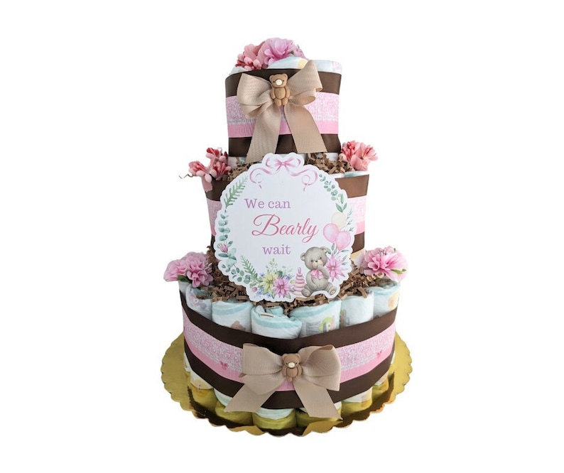 We Can Bearly Wait Baby Girl Teddy Bear Diaper Cake, Girl Teddy Bear ...
