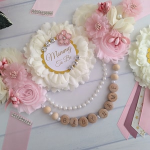 Blush Pink and Ivory Baby in Bloom Shower Mommy To Be Bump Sash Belt, Baby Girl Shower Maternity Belly Sash Keepsake Gift for Mother To Be