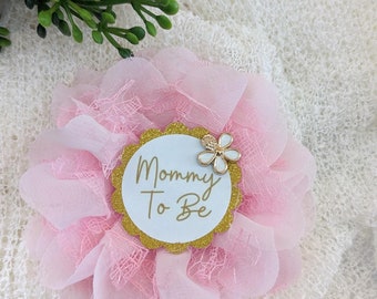 Baby Girl Shower Mommy Pin Mama To Be Floral Corsage Pregnant Mother Baby Sprinkle Button Expecting Parent Ribbon for Baby Shower Keepsake