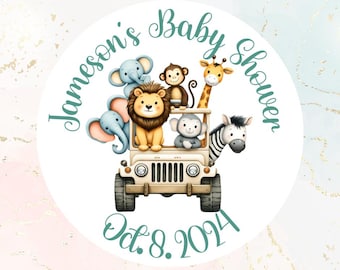 Safari Baby Boy Shower Favor Thank You Sticker Set, Boy Baby Shower Jungle Theme Baby Shower Favor Label, Customized Baby Shower Stickers