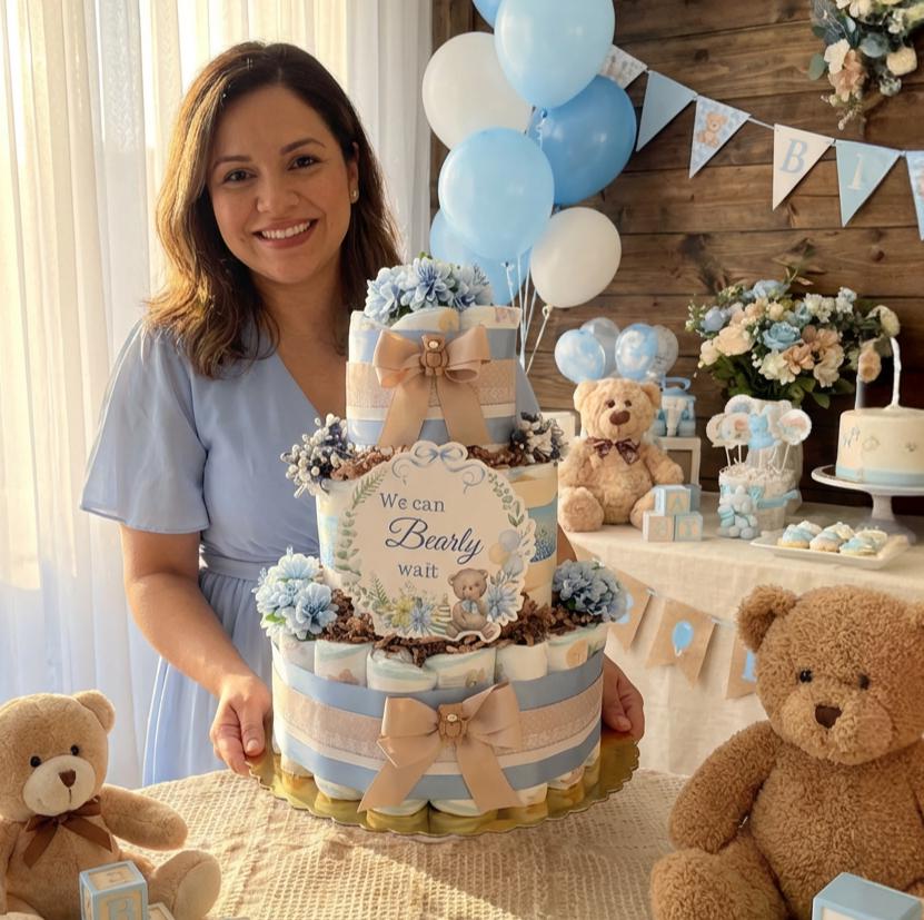 Boy Baby Shower Teddy Bear Diaper Cake 3 Tier Large Gift, Brown Bear ...