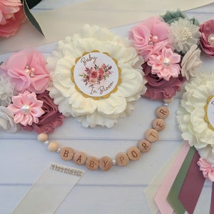 Baby In Bloom Baby Girl Shower Pregnant Mama To Be Bump Sash, Maternity Flower Sash for Mommy To Be, Mom To Be Belly Bump Sash Belt