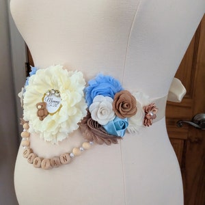Teddy Bear Baby Boy Shower Maternity Flower Sash, Pregnant Mommy To Be Belly Bump Sash, Expecting Mom To Be Teddy Bear Personalized Sash