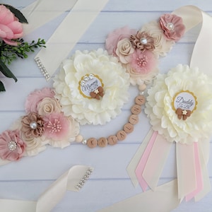 Ivory and Blush Pink Maternity Sash, Baby Shower Mommy Sash, Pregnant Mom Sash, Gender Reveal Sash Belt, Mama To Be Keepsake Gift