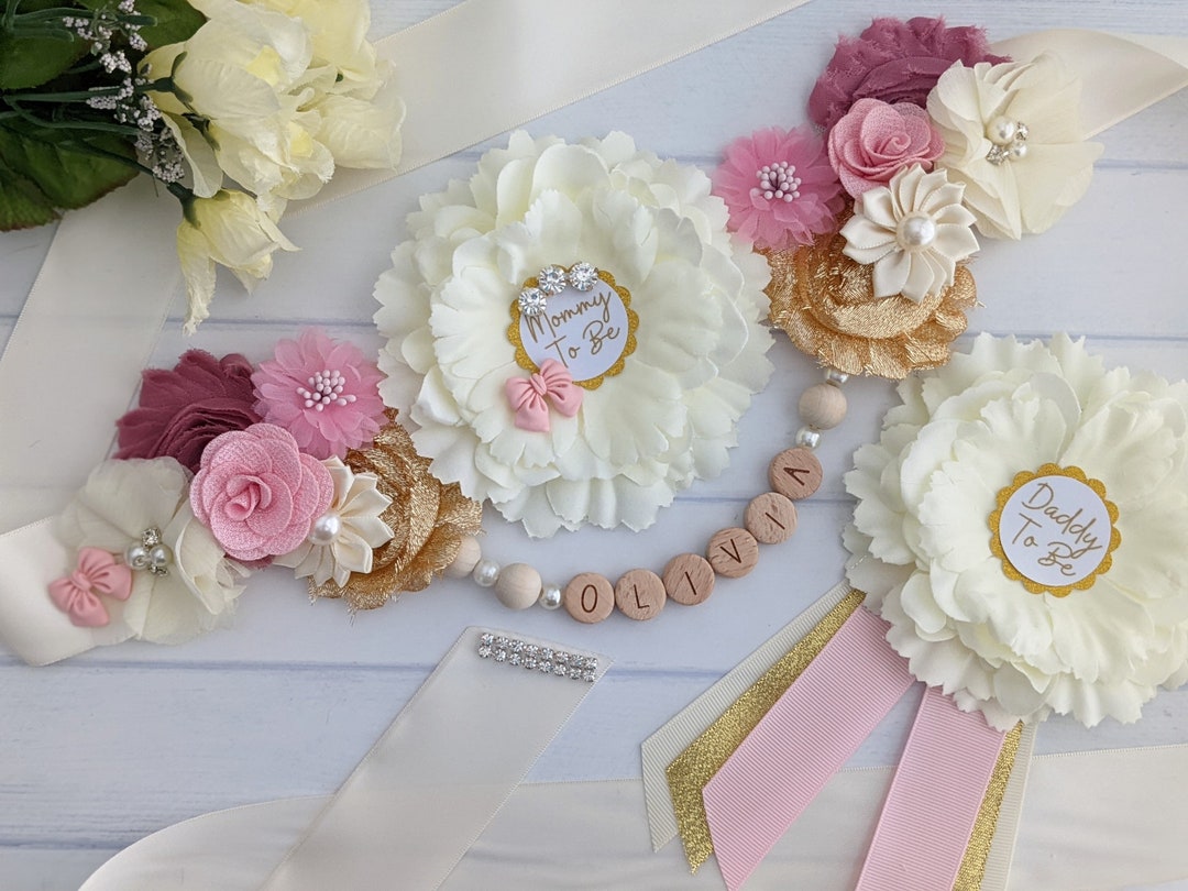 Pink and Gold Maternity Sash, Baby Shower Sash Belt, Mommy to Be Keepsake Gift, Mom to Be Sash