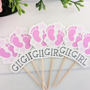 Baby Girl Shower Cupcake Toppers, Pink Footprint Set of 12 Cupcake Dessert Toppers for Girl Baby Sprinkle, Baby Girl Shower Decor